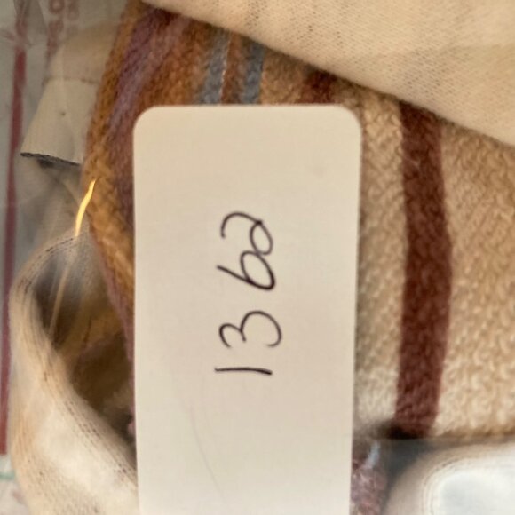 Womens Pure Jill V Neck Hoodie White Gray Striped Inner Brown Blue L Cotton Kang - Picture 9 of 9